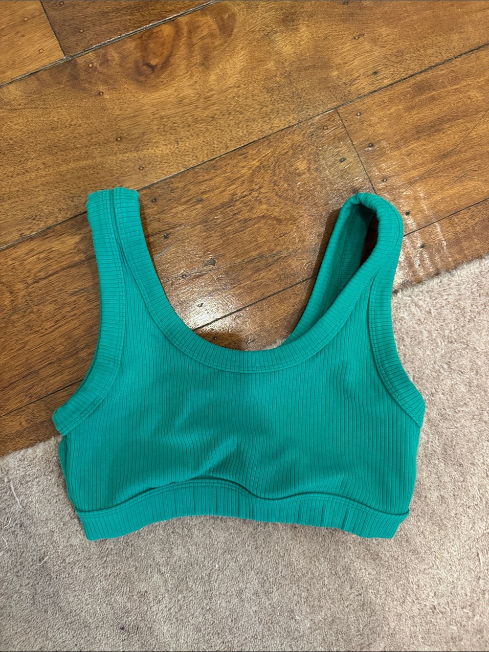 ALO Yoga Teal Ribbed Scoop  Top